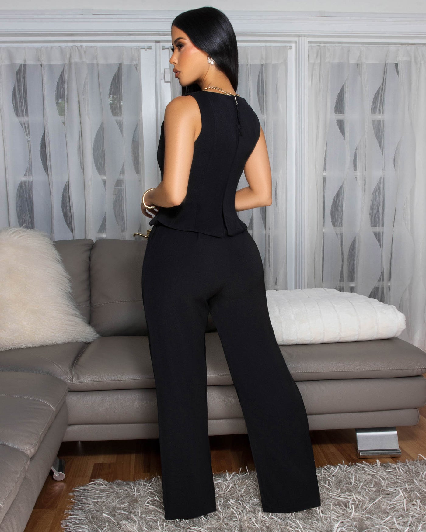 Gaia Black Peplum Top Pants Set