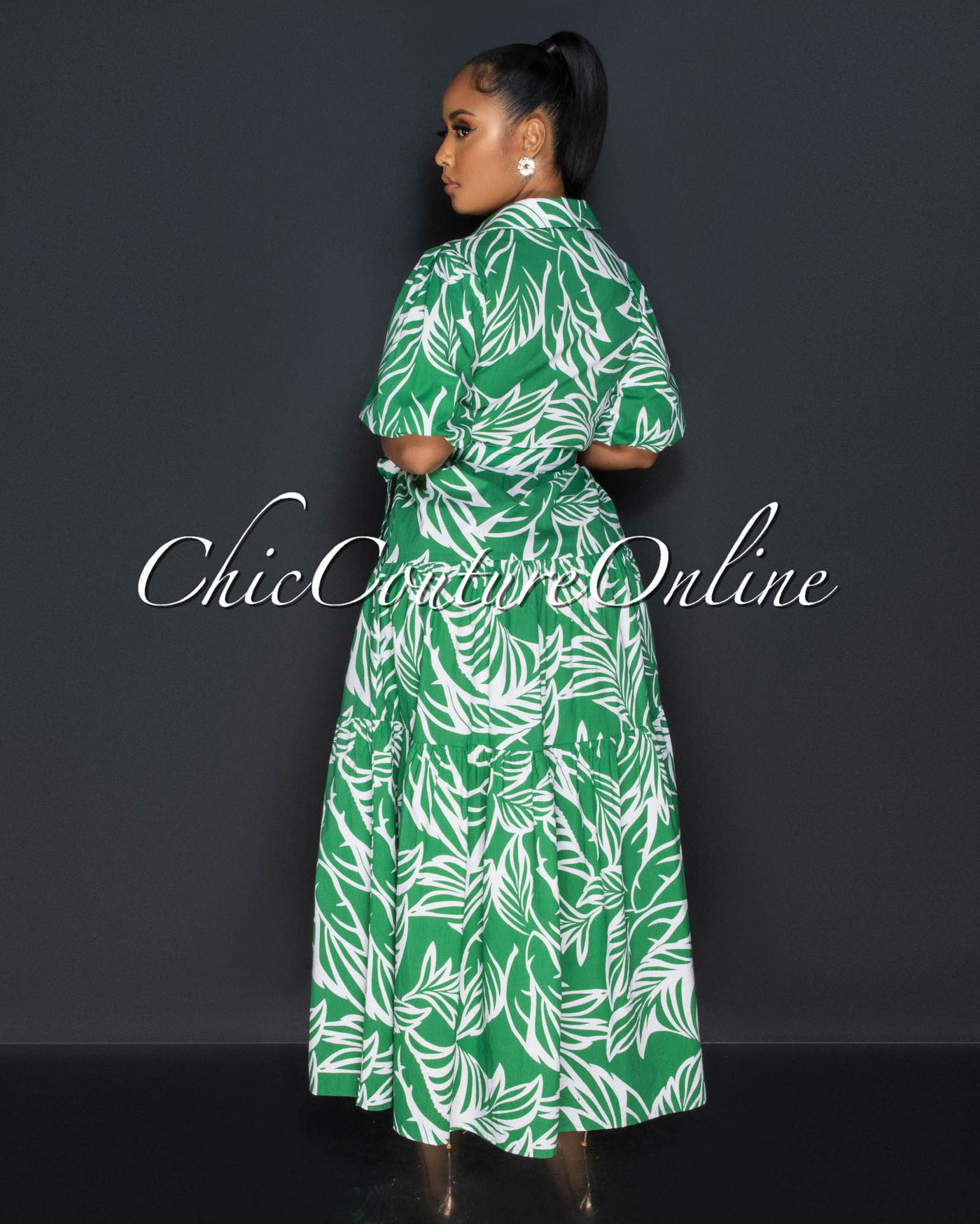 Duna Green White Floral Print Maxi Dress