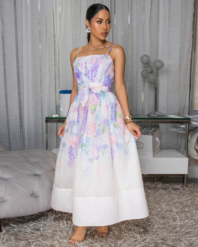 Maliyah Lilac Multi-Color Floral Print Midi Dress