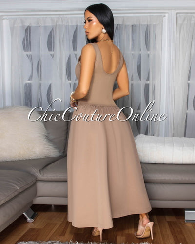 Marcarie Taupe Sleeveless Midi Dress