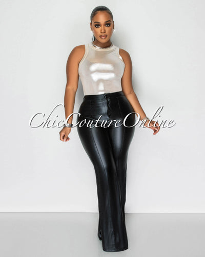 Shanie Black Shimmer Vegan Leather Pants