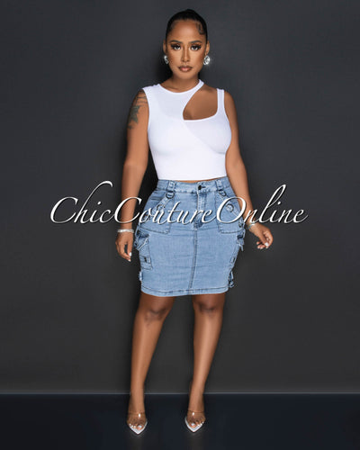 Javal Light Denim Cargo Midi Skirt