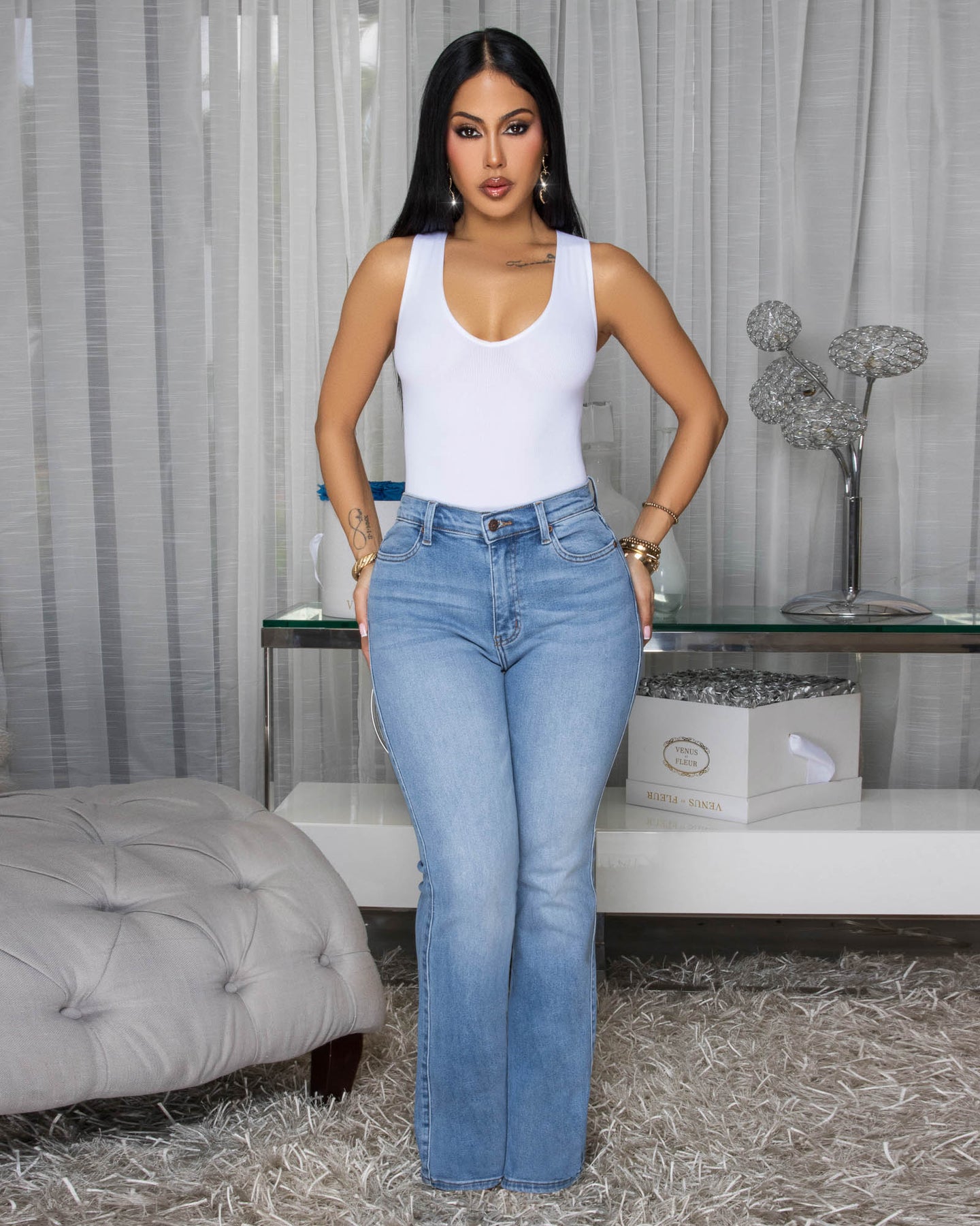 Juli Medium Blue Denim Straight Legs Jeans