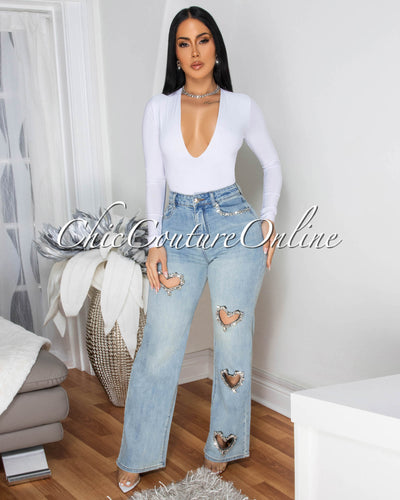 Bestla Stone Wash Denim Rhinestones Heart Key-Hole Jeans