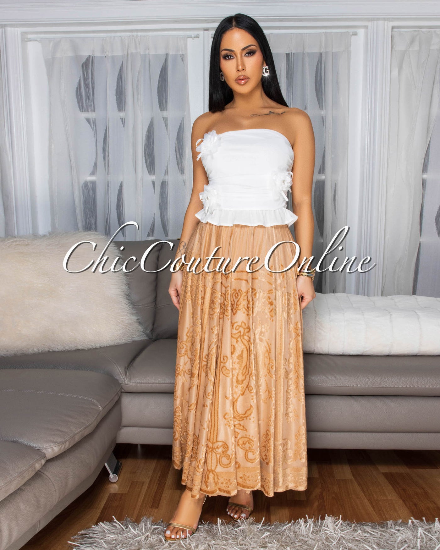 Countess Nude Lace A-Line Midi Skirt