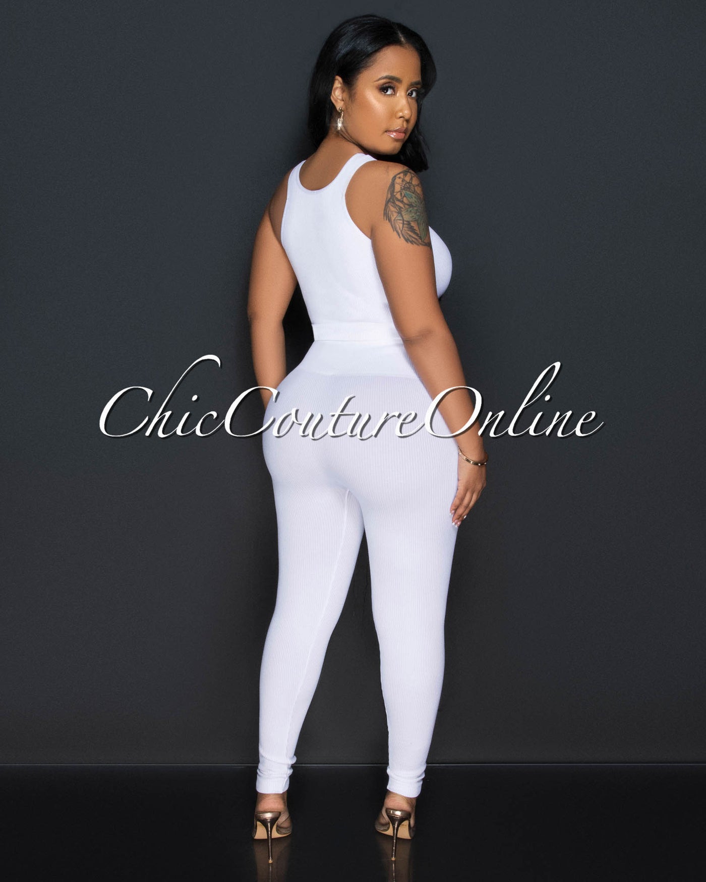 Cindy White Racer Crop Top & Leggings Sculpting Set