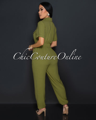 Sumi Olive Green Utility Cargo Jumpsuit