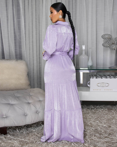 Nelly Lavender High Shine Belted Maxi Dress