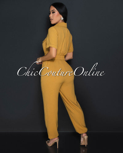 Sumi Mustard Utility Cargo Jumpsuit