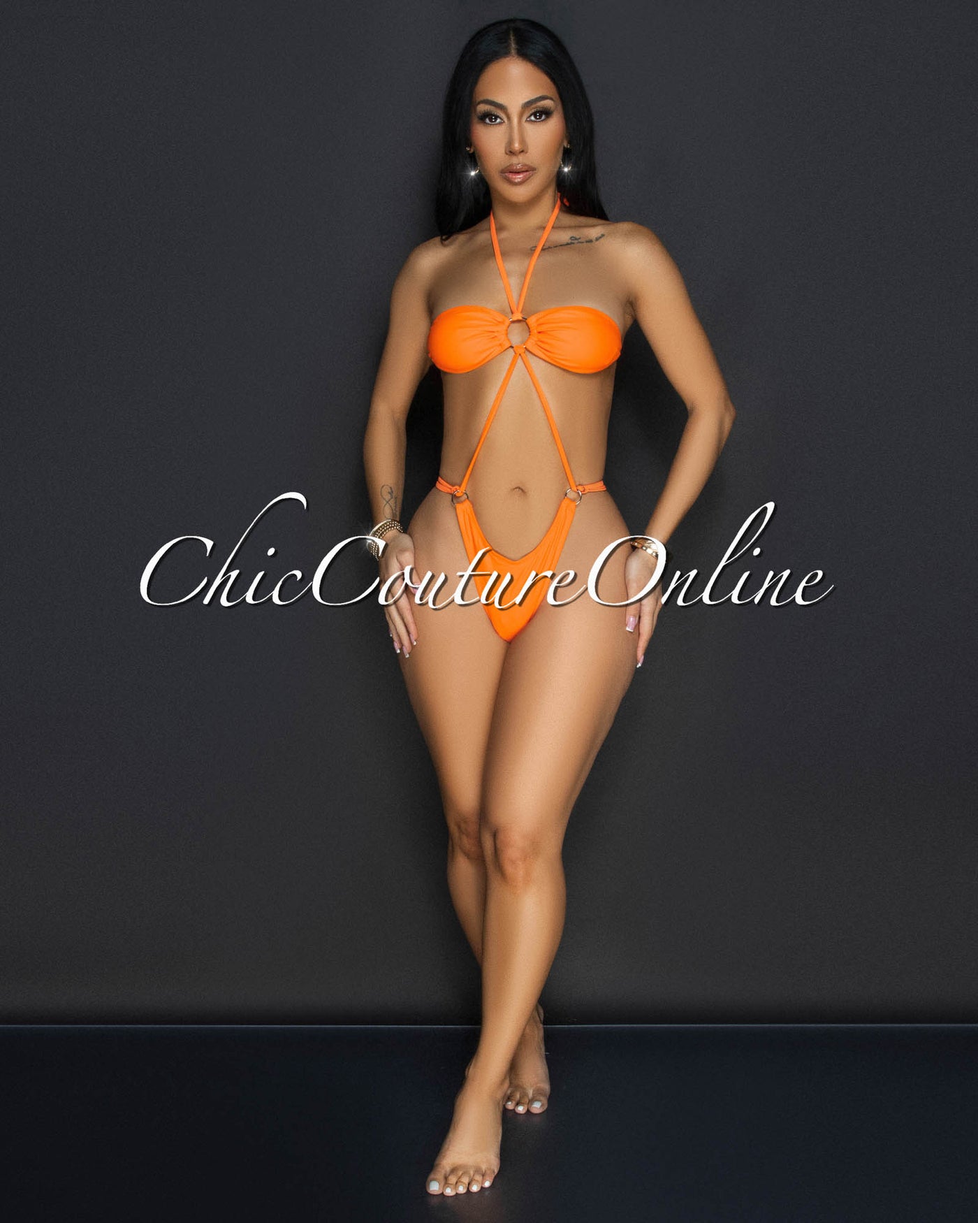 Soukena Orange One Piece Halter Swimsuit