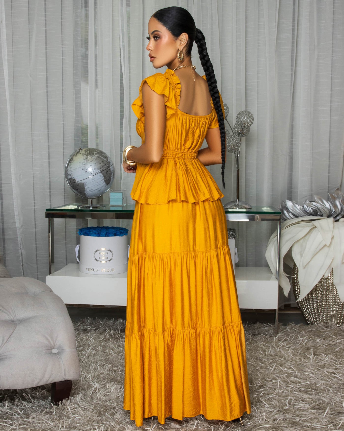 mustard yellow ruffle dress Paige Mustard Yellow Ruffle Maxi Dress