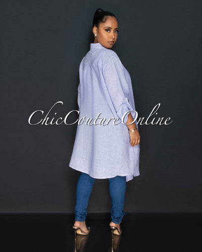 Cheyenne Lilac Front Buttons Shirt LINEN Midi Dress