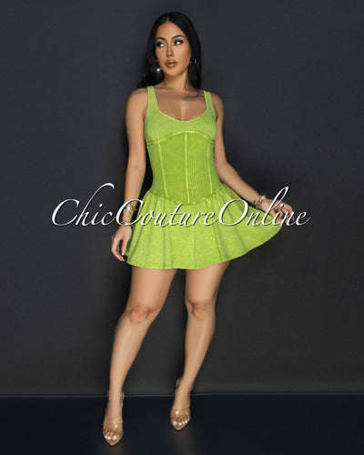 Plara Green Distressed Ribbed Skort Dress