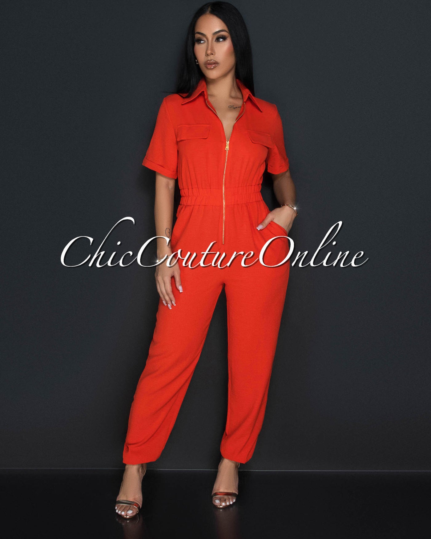 Sumi Orange Utility Cargo Jumpsuit