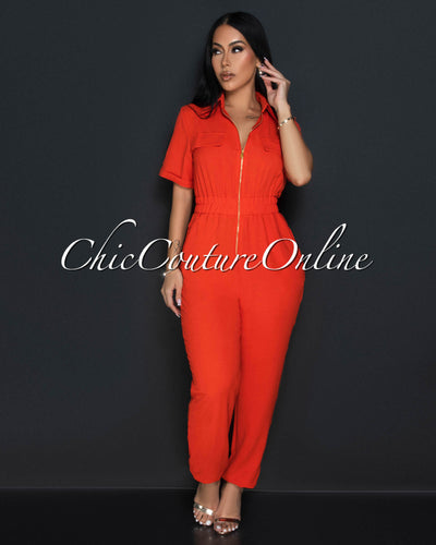 Sumi Orange Utility Cargo Jumpsuit