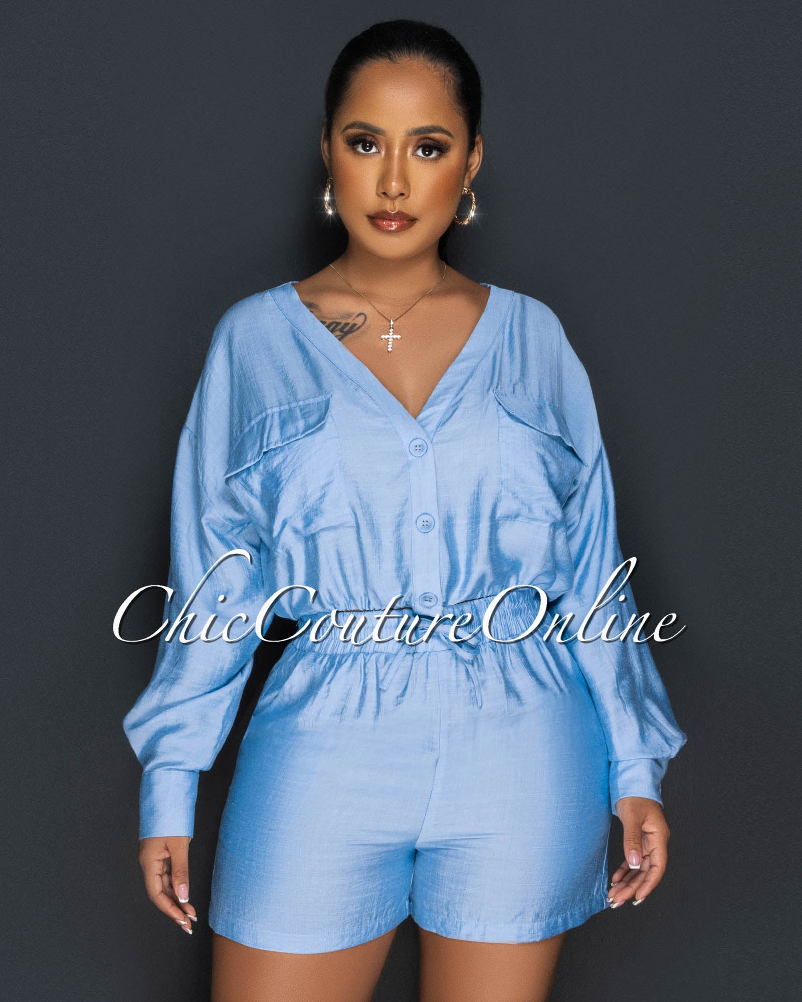 Amerson Baby Blue Crop Top & Shorts Set