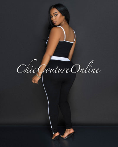 Manika Black White Crop Top & Leggings Ribbed Sculpting Set (9/11)