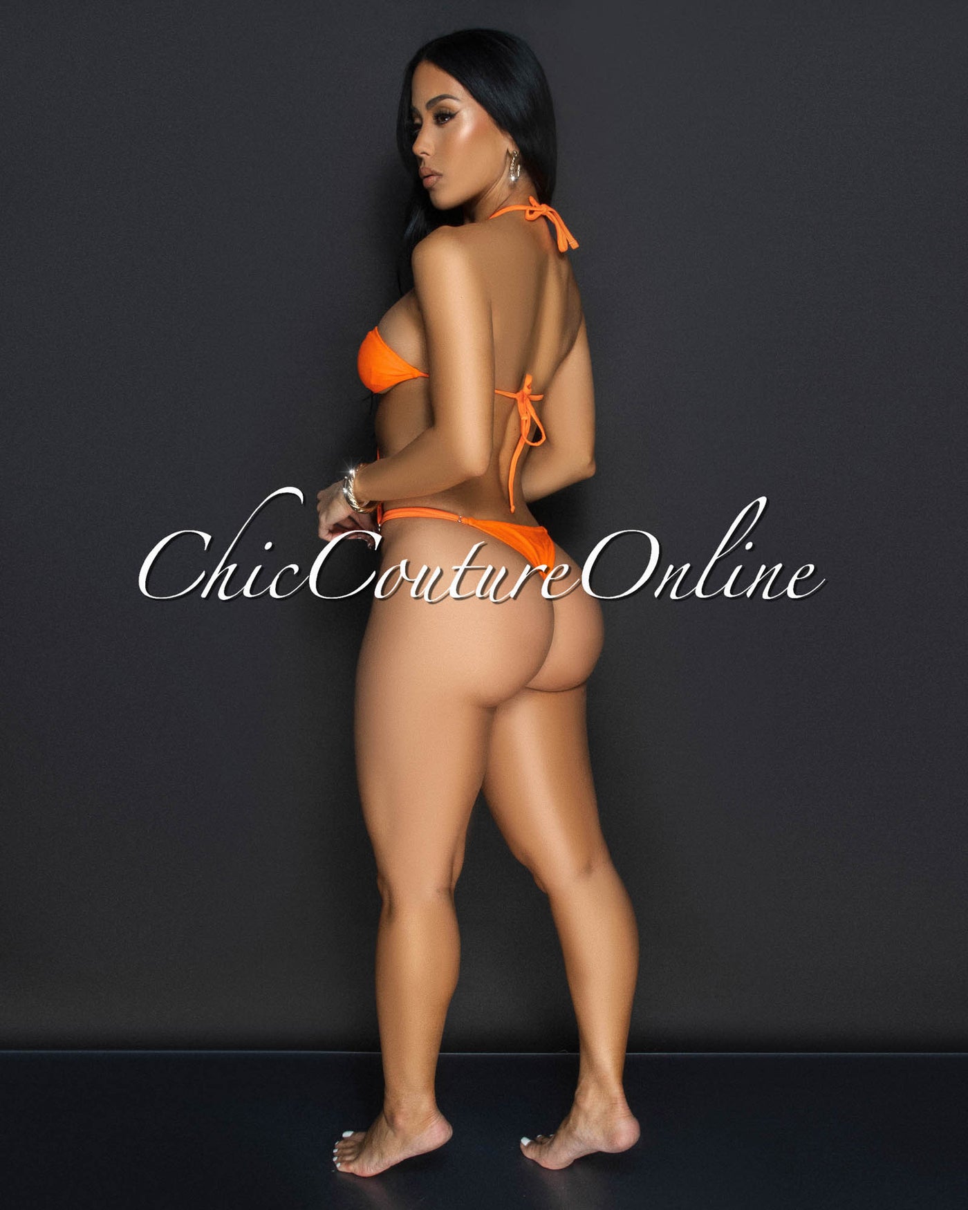 Soukena Orange One Piece Halter Swimsuit