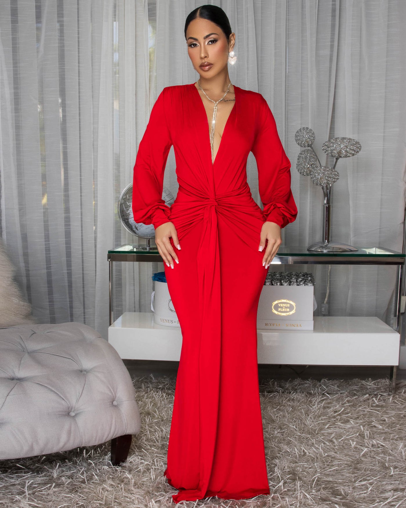 Macy Red Knot Front Maxi Dress – Chic Couture Online