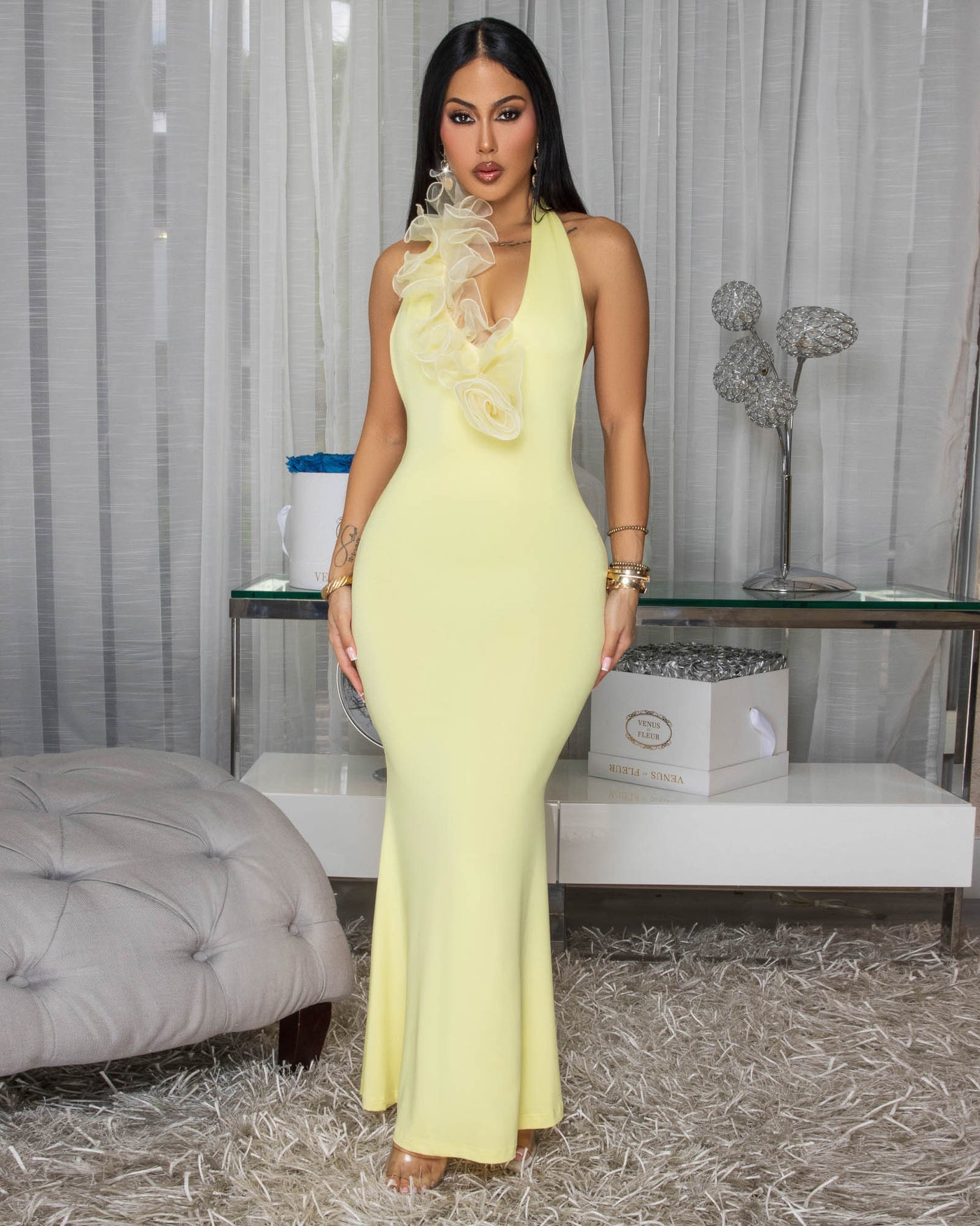 Souline Light Yellow Halter Maxi Dress