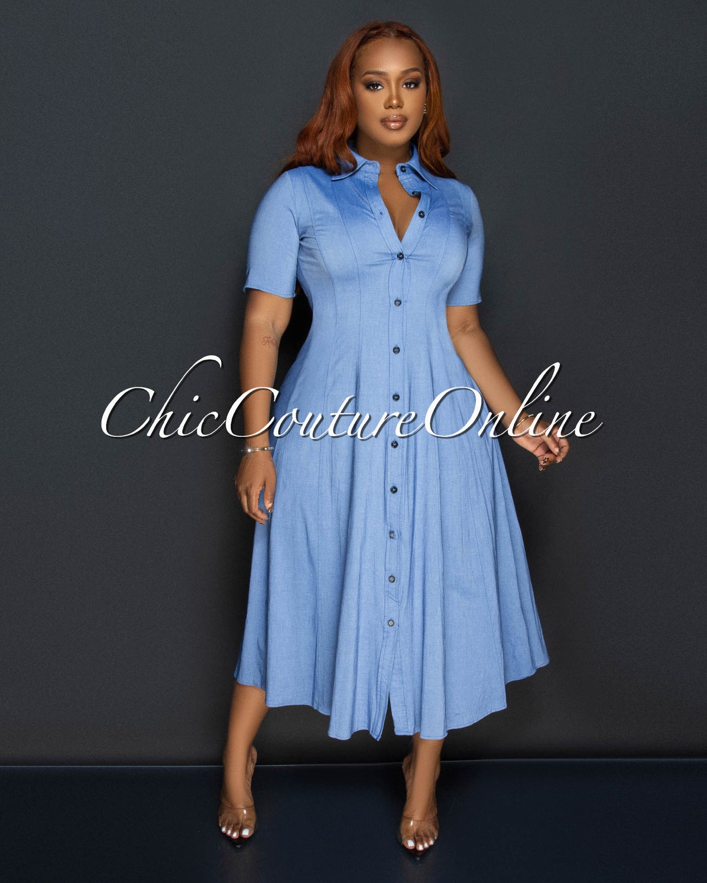 Saveria Light Blue Chambray Midi Dress