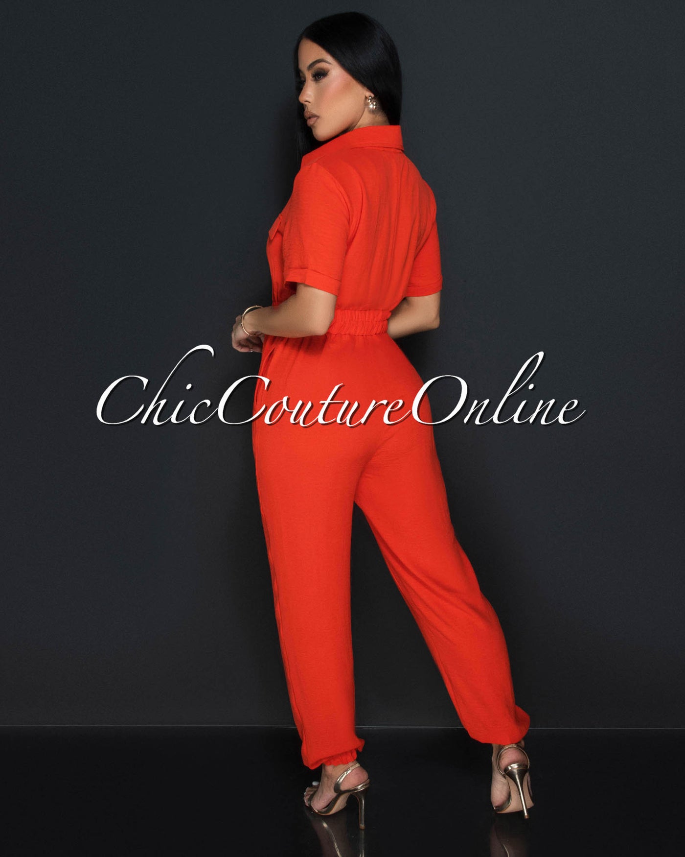 Sumi Orange Utility Cargo Jumpsuit