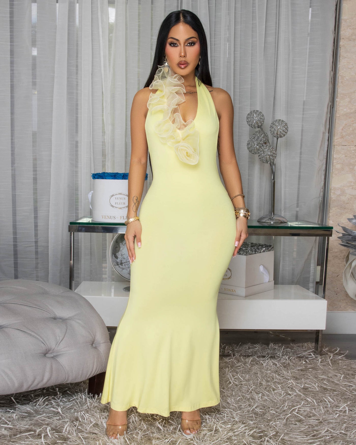 Souline Light Yellow Halter Maxi Dress