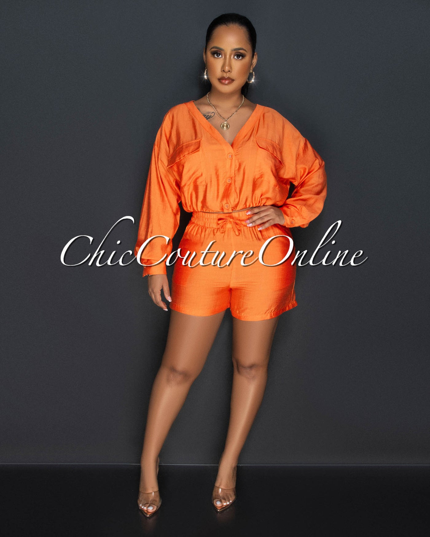 Amerson Orange Crop Top & Shorts Set