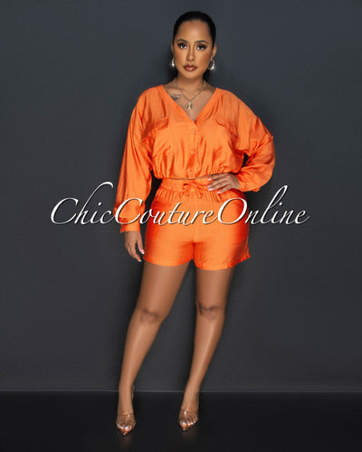 Amerson Orange Crop Top & Shorts Set