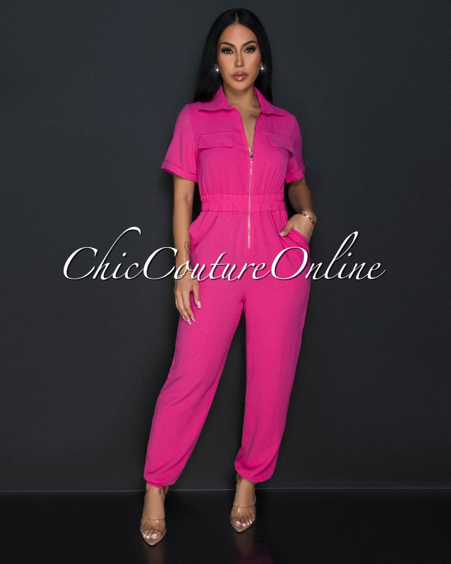Sumi Fuchsia Utility Cargo Jumpsuit