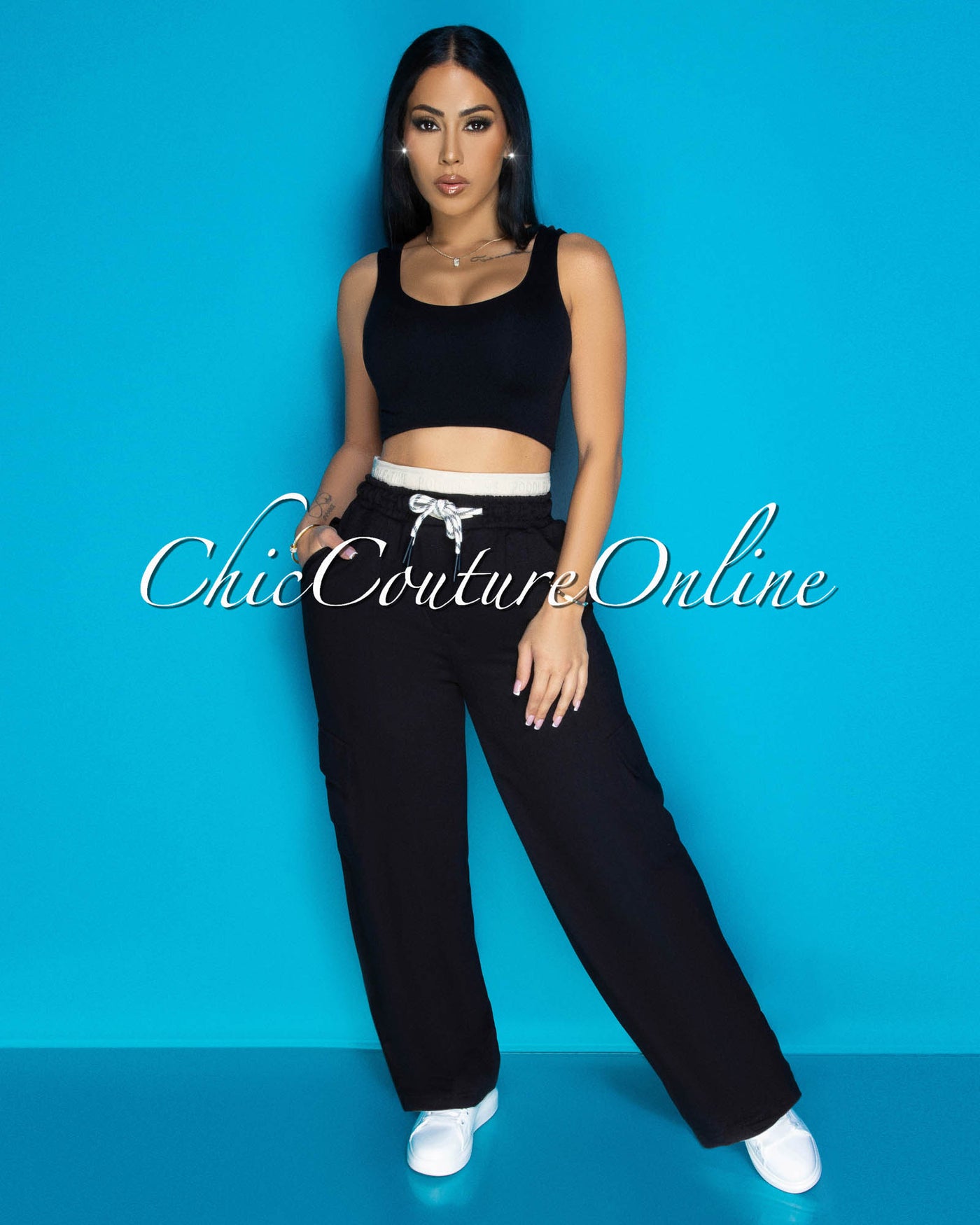 Halima Black Sleeveless Crop Top