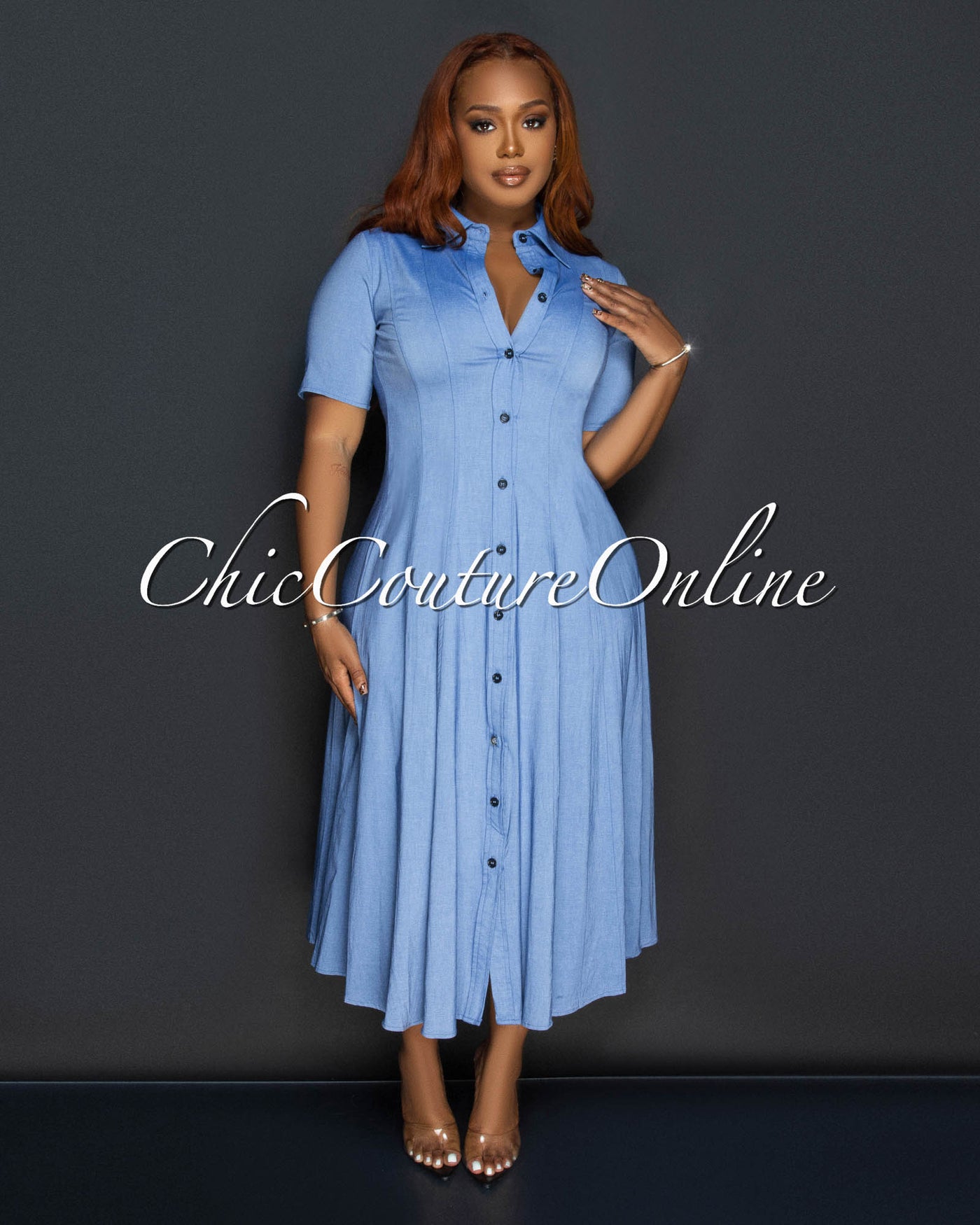 Saveria Light Blue Chambray Midi Dress