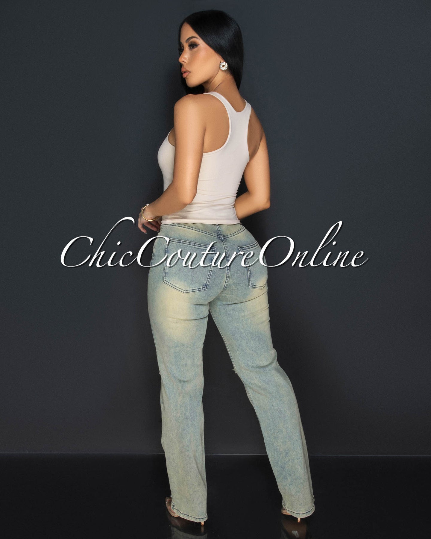 Kina Beige High Neck Racerback Tank Top