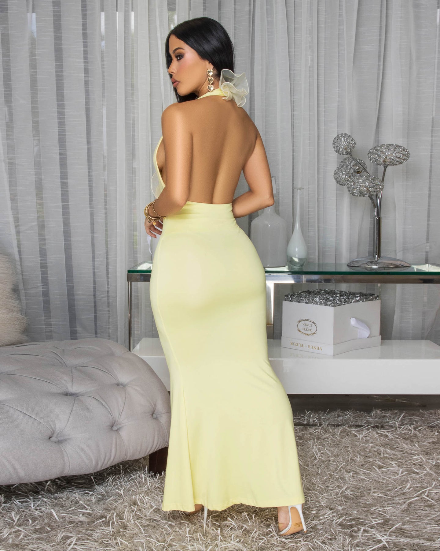 Souline Light Yellow Halter Maxi Dress