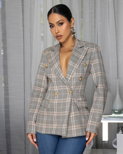 Roxy Plaid Multi-Color Double Breasted Jacket