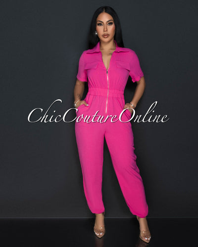 Sumi Fuchsia Utility Cargo Jumpsuit