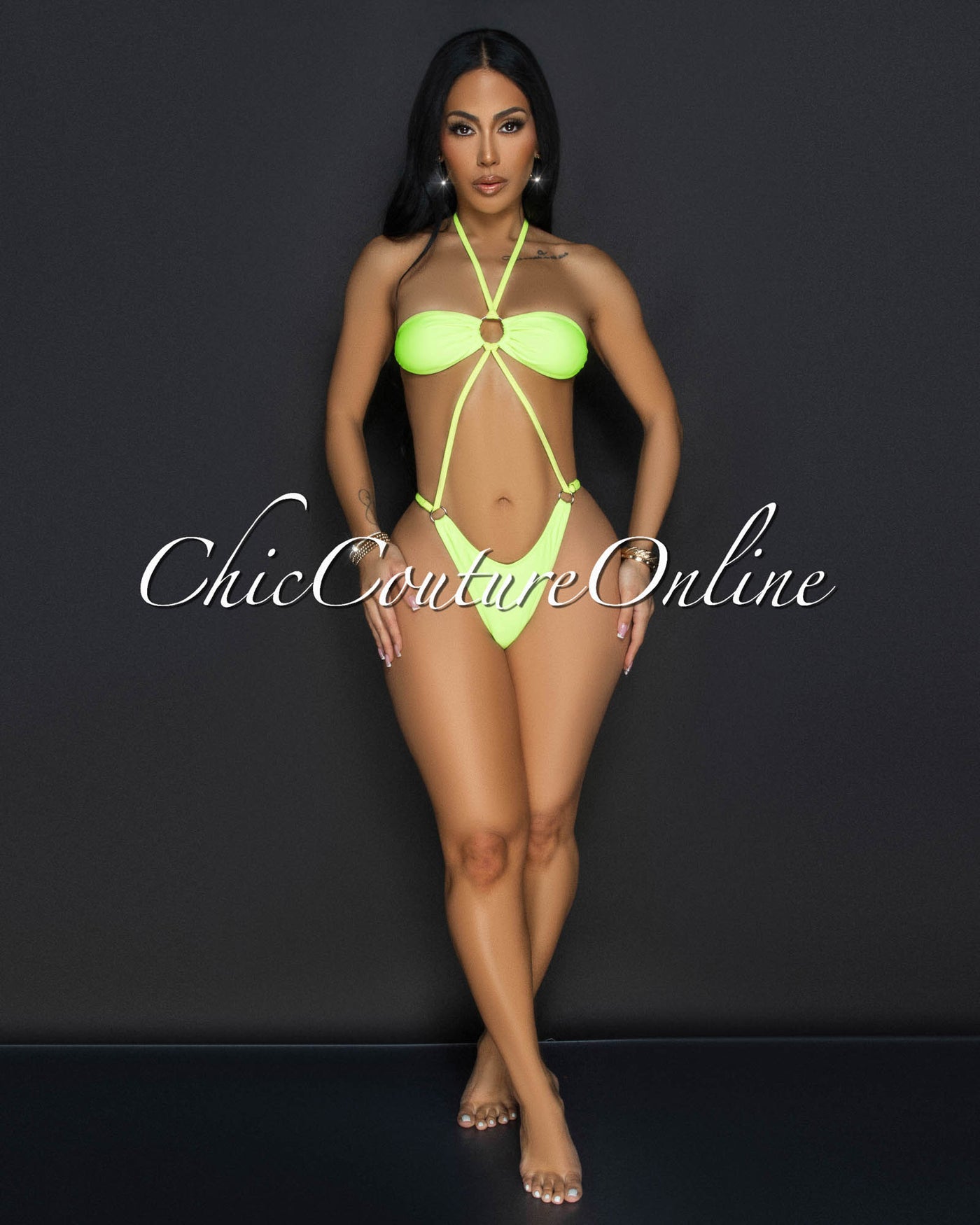 Soukena Lime One Piece Halter Swimsuit