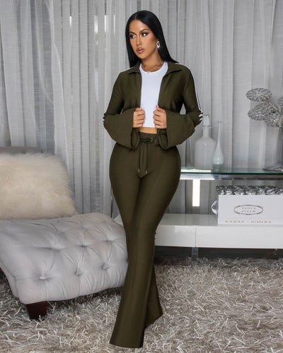 Loyale Deep Olive Green Jacket & Pants LUXE Set