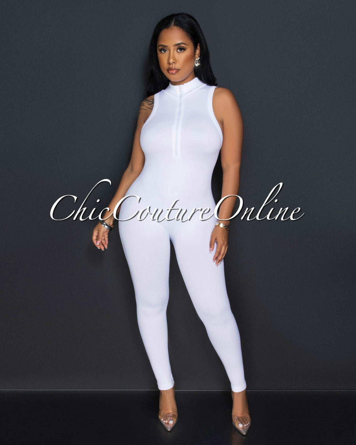 Lavia Front Zipper BodyCon Ribbed Jumpsuit