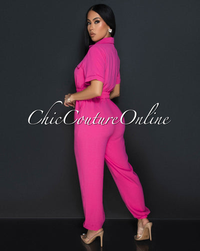 Sumi Fuchsia Utility Cargo Jumpsuit