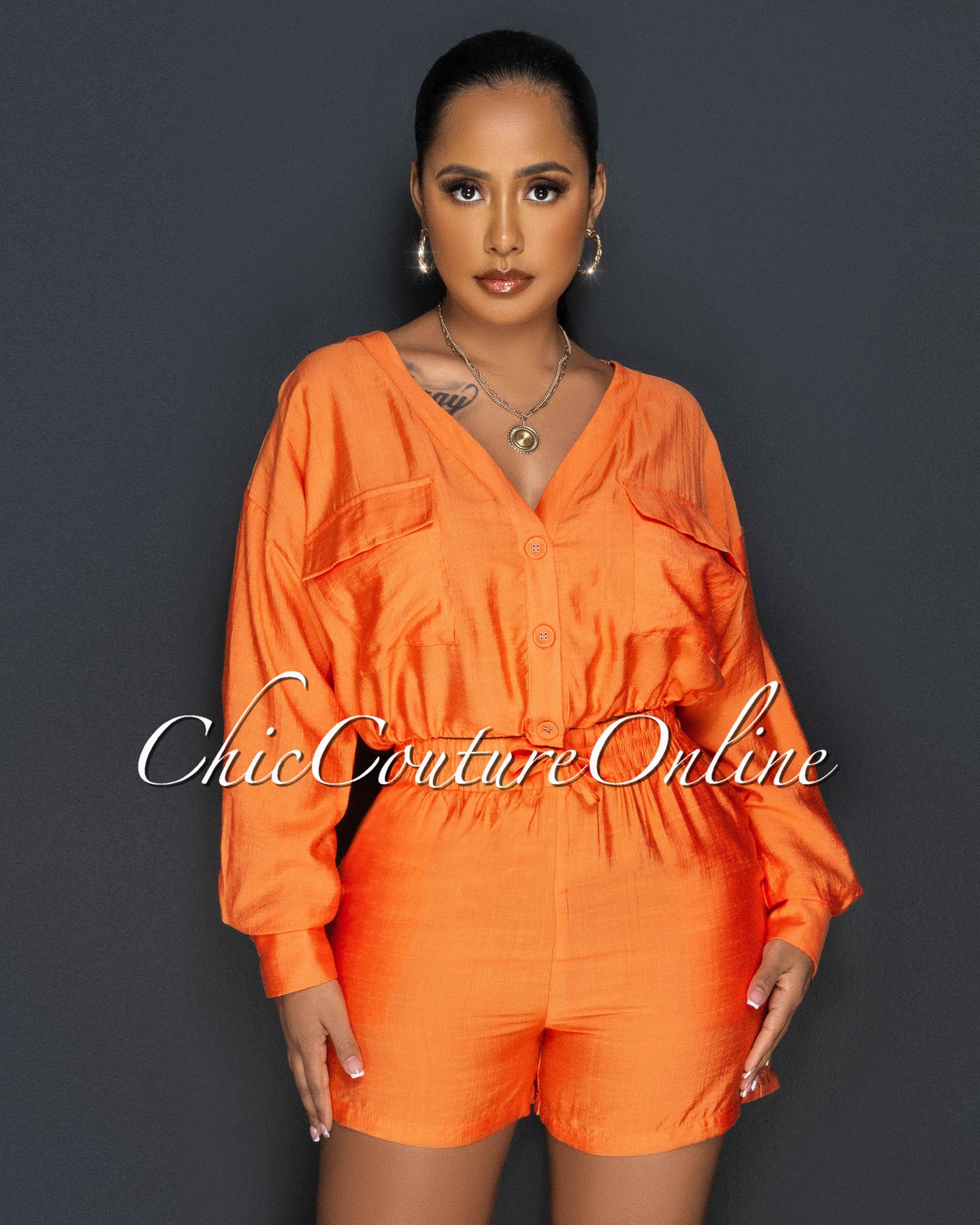 Amerson Orange Crop Top & Shorts Set