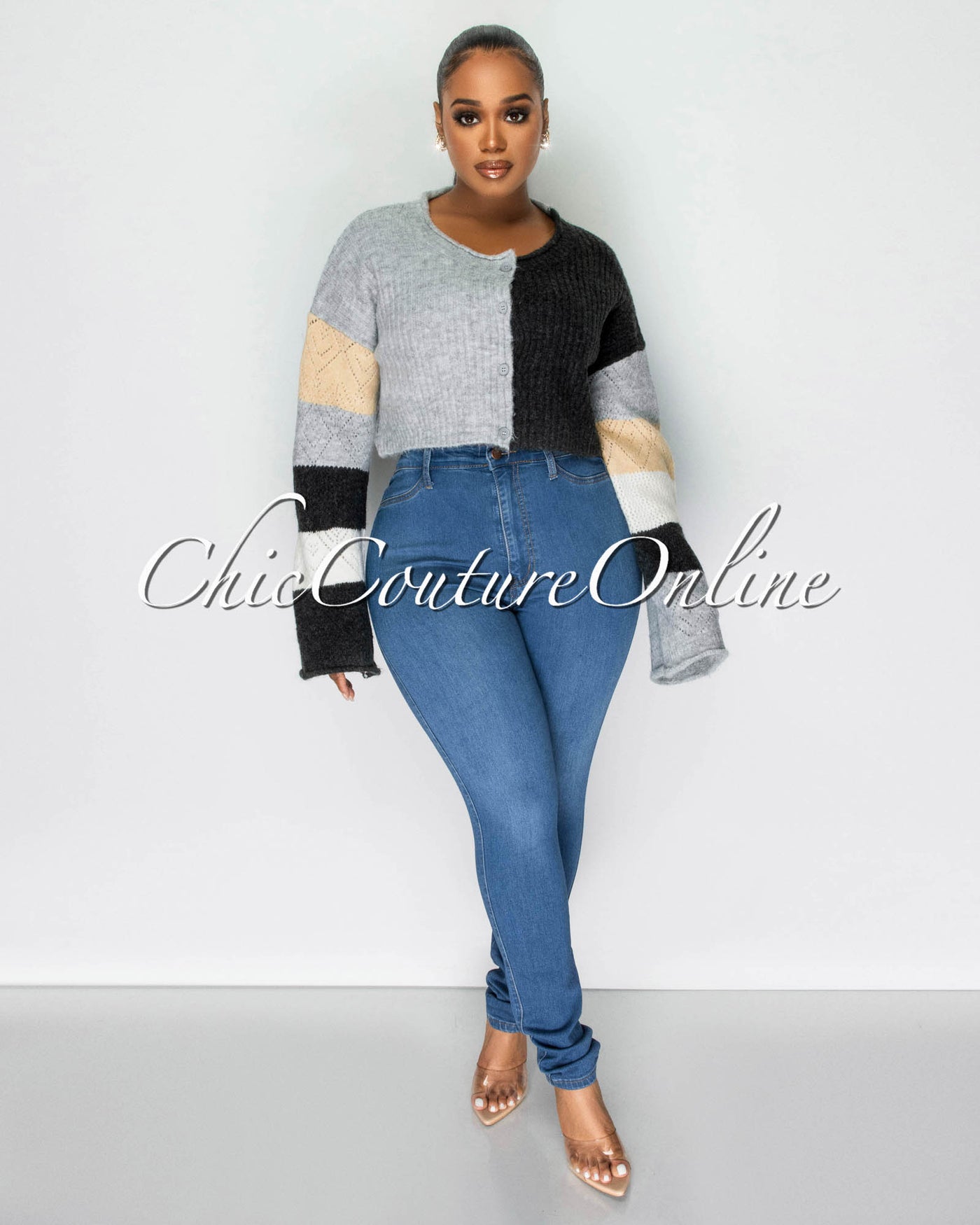 Creek Black Grey Nude Cable Knit Sweater