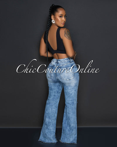 Siara Blue Washed Ripped Knees Jeans