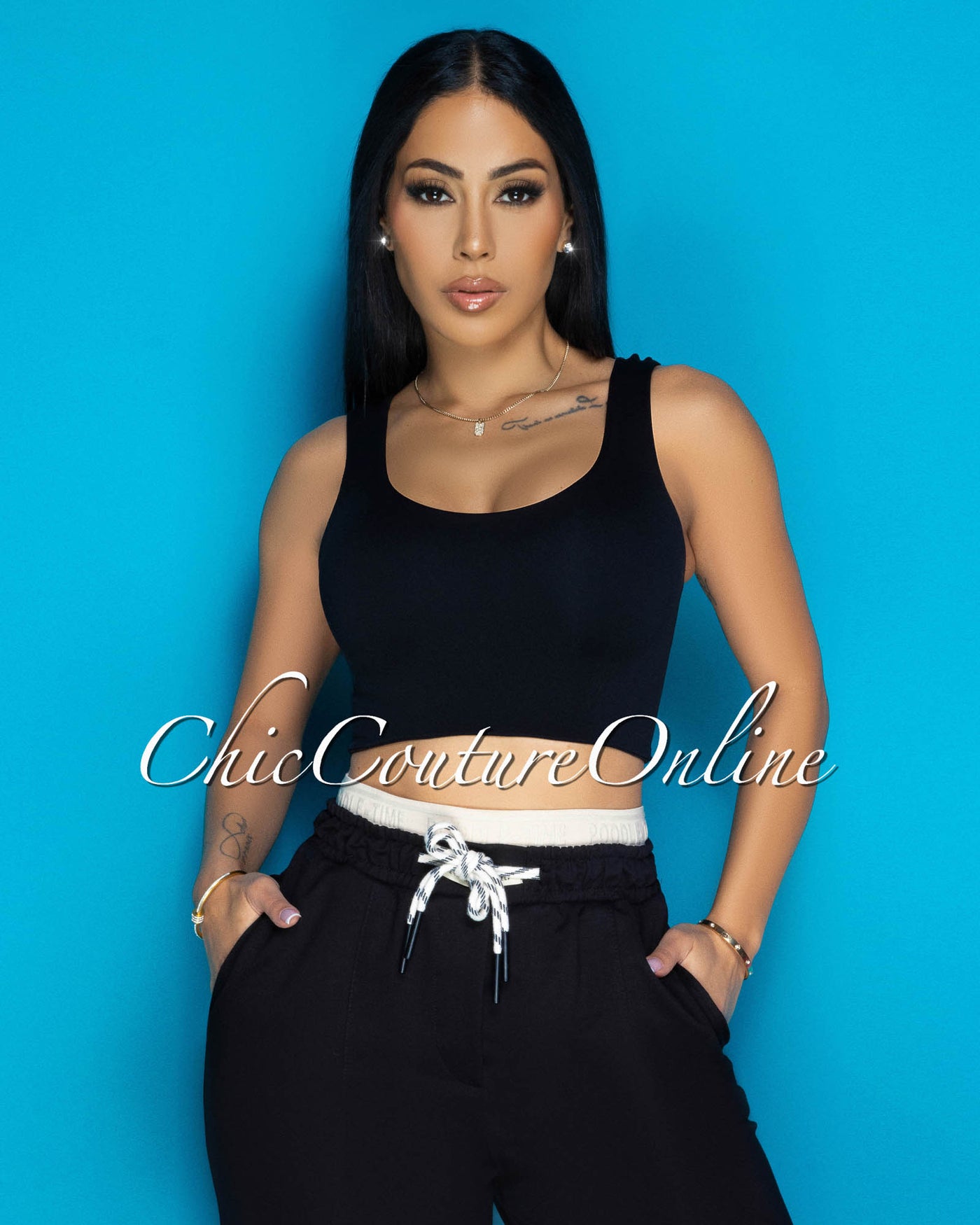 Halima Black Sleeveless Crop Top