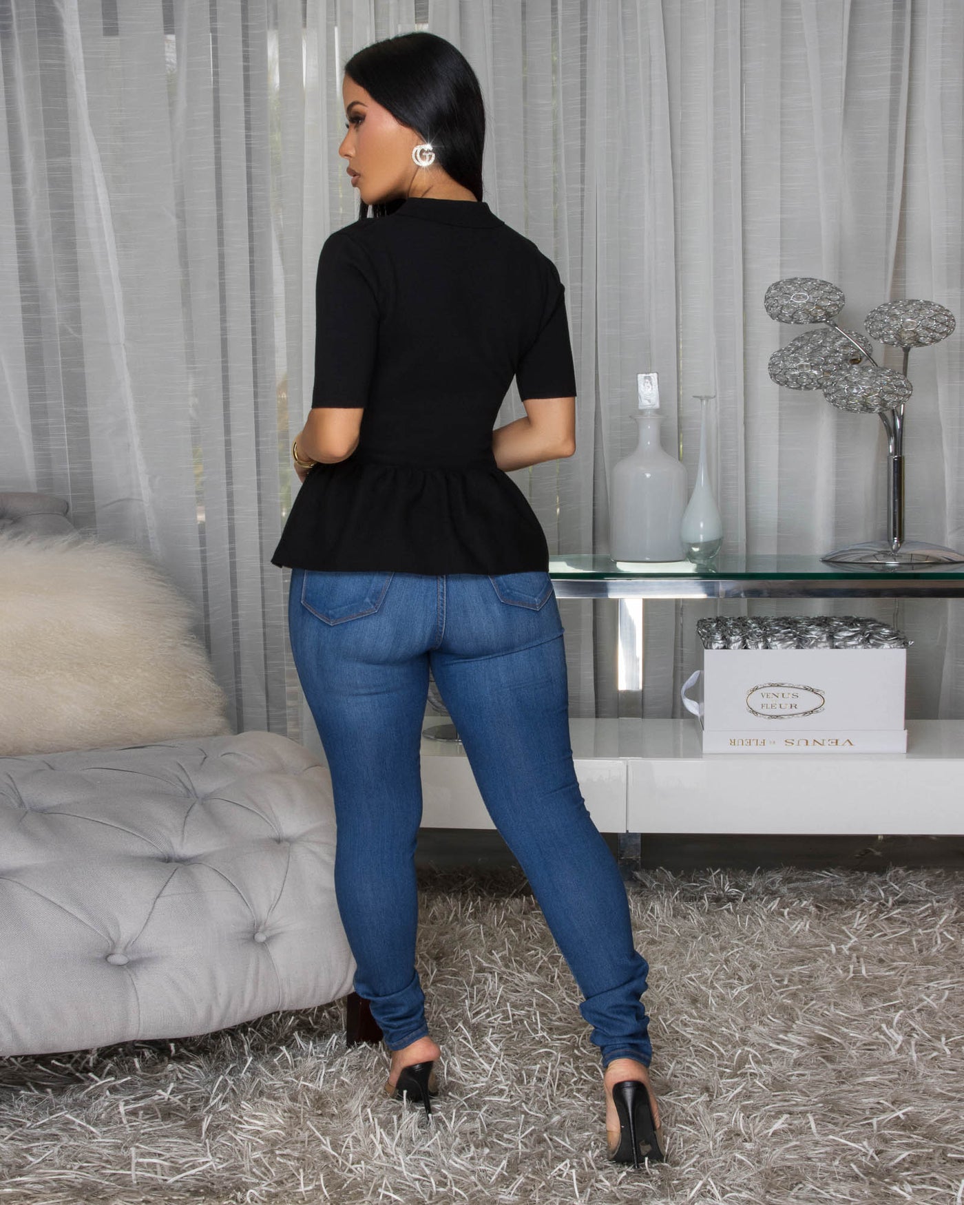 Tahara Black Knit LUXE Peplum Top