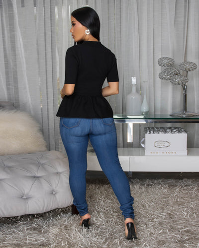 Tahara Black Knit LUXE Peplum Top