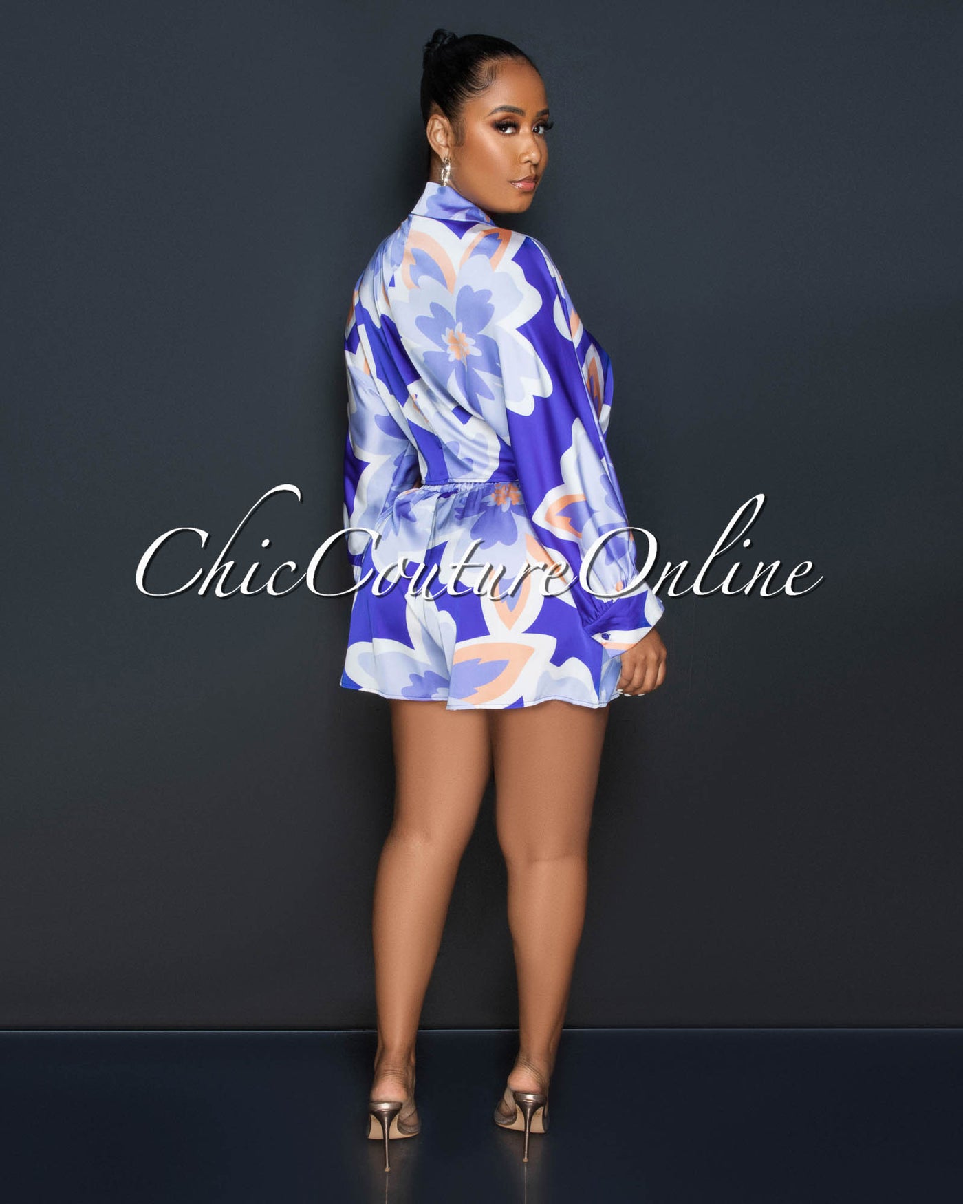 Issay Blue Multi-Color Print Shirt & Mini Shorts Silky Set