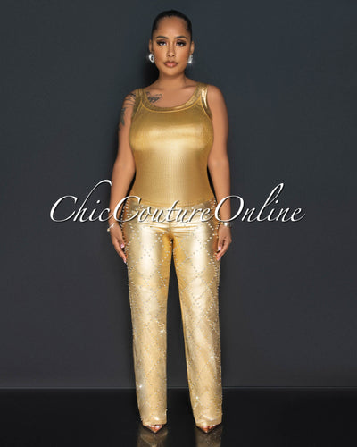 Georgie Gold Foil Ribbed Tank Top