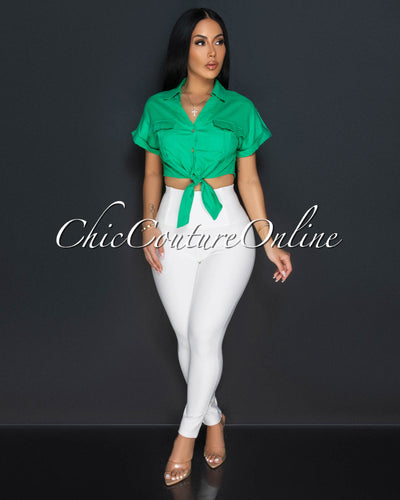 Tema White High Waistband Leggings