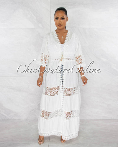 *Sergio Off-White Crochet Sequins Long Duster